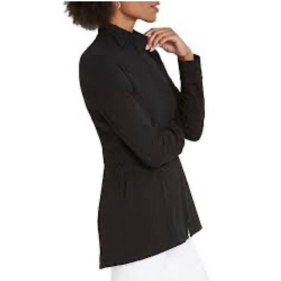 NIC+ZOE Womens Perfect Knit Ruched Jacket Size XS Black Ruffle Zip Up - Picture 1 of 13